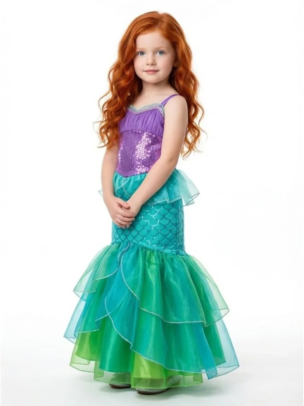Girls Ariel Inspired Mermaid Princess Dress Costume (Size 6)